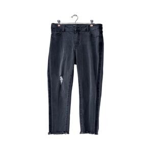 Peppered Denim Black Distressed Jeans Fray Hem Size 32
